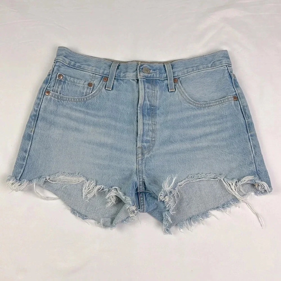 Levi’s 501 Women’s 28W Button Fly Frayed Hem Pockets Cutoff Jean Shorts - Picture 1 of 11